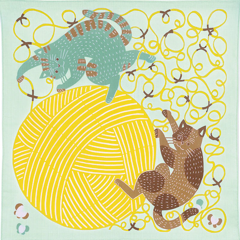 Furoshiki - Kata Kata Musubi, Cat &amp; Yarn (Small, 50cm)