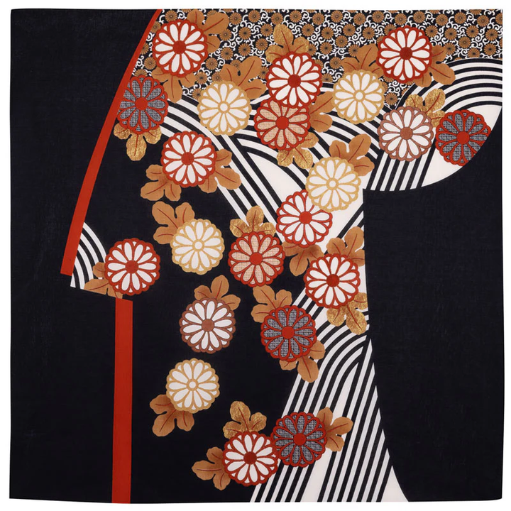 Furoshiki - Setsugekka, Kimono with Chrysanthemum on Flowing Water Pattern (Large, 120cm)