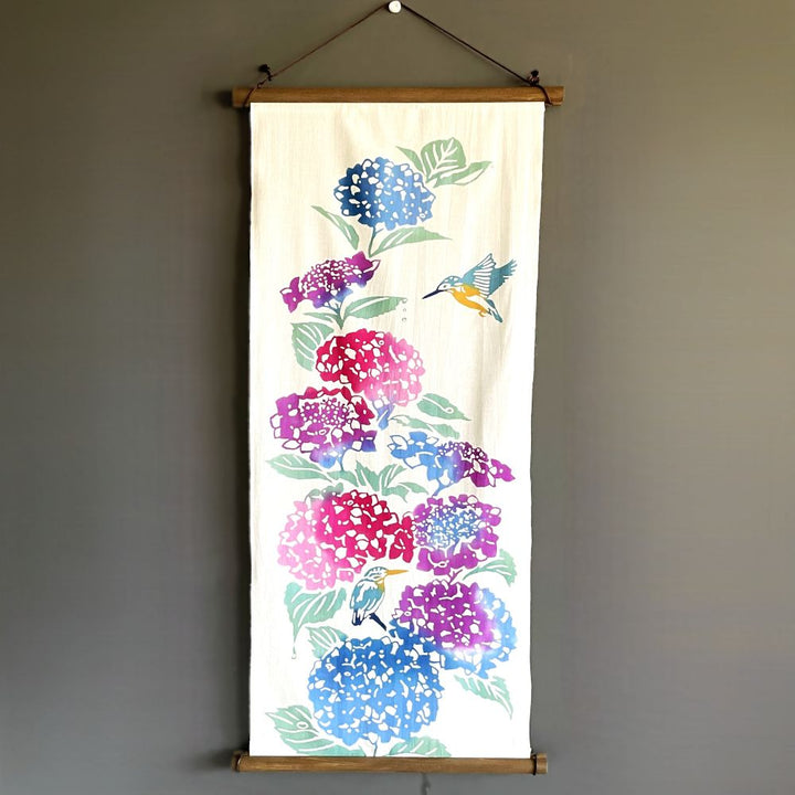 Tenugui (Hydrangeas and Kingfisher)
