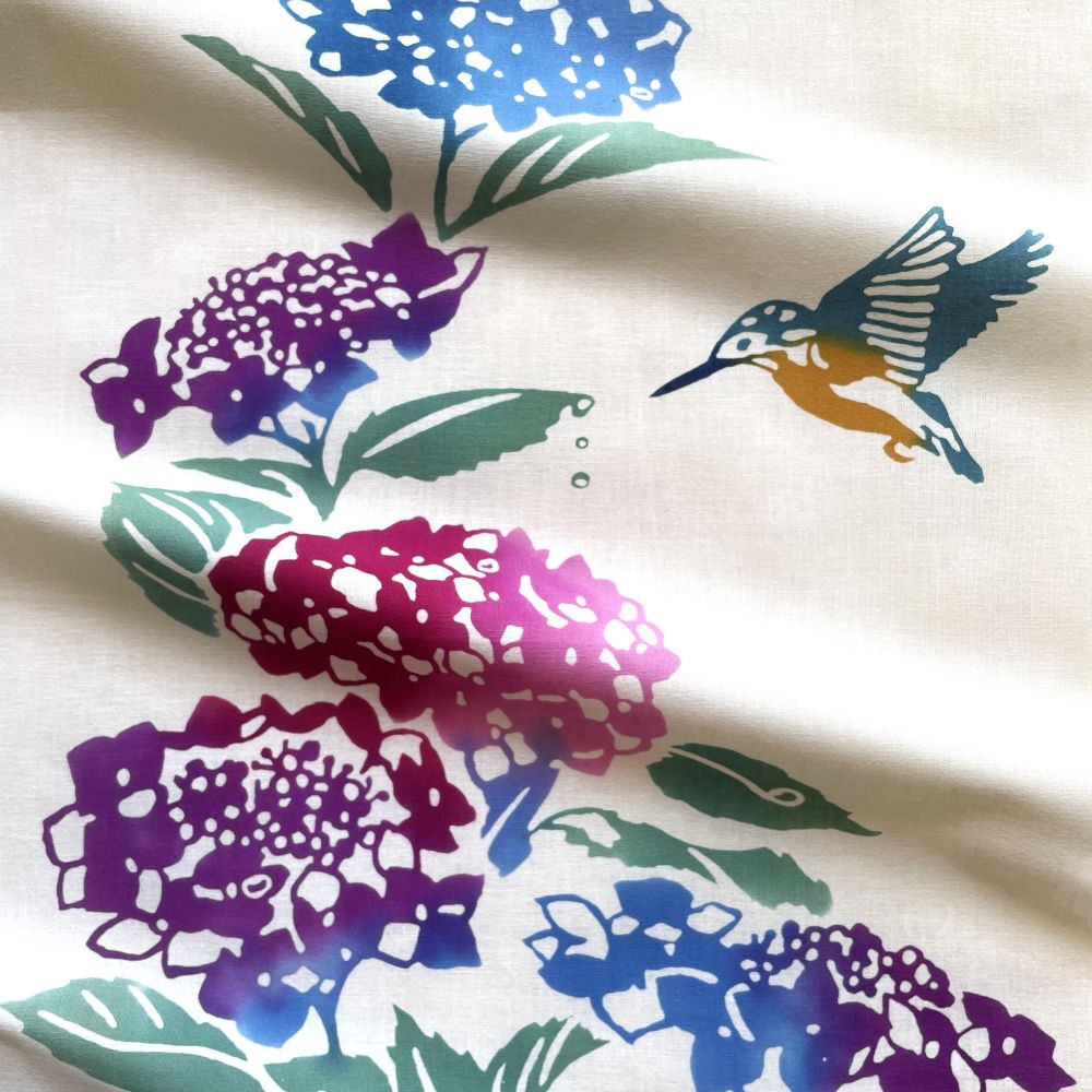 Tenugui (Hydrangeas and Kingfisher)