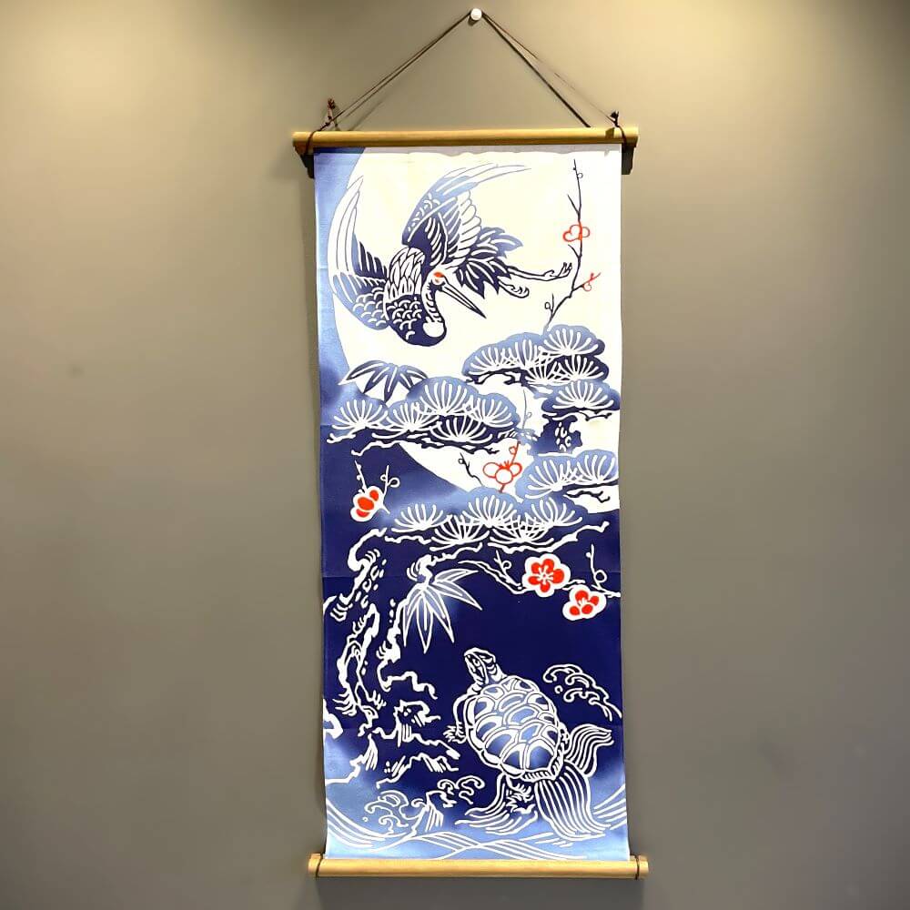 Tenugui (Auspicious Crane and Turtle under the Moonlight).